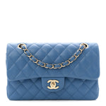Caviar Quilted Small Double Flap Blue