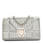 Metallic Patent Micro-Cannage Baby Diorama Flap Bag Silver