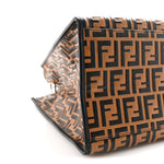 Vitello Century Wicker FF Embossed Large Runaway Shopper Tote Tobacco Black