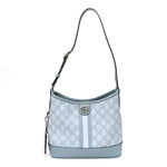GG Supreme Monogram Textured Dollar Calfskin Web Small Ophidia Bucket Shoulder Bag Dusty Blue