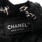 Fur Satin Drawstring Tassel Sac Cordon Shoulder Bag Black
