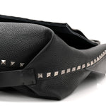 Pebbled Calfskin Rockstud Messenger Black