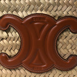 Raffia Calfskin Triomphe Medium Panier Tan