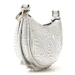 X MARC JACOBS Laminated Craquele Lambskin Nano Fendigraphy Hobo Charm Argento