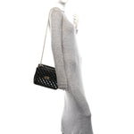 Patent Medium Rockstud Spike Shoulder Bag Black