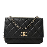 Lambskin Quilted Trendy CC Wallet On Chain WOC Black