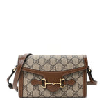 GG Supreme Monogram Mini Horsebit 1955 Shoulder Bag  Beige Brown Sugar