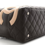 Calfskin Quilted Cambon Large Bowler Brown Beige