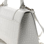 Calfskin Crocodile Embossed Small Hourglass Top Handle Bag White