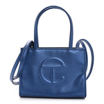 Metallic Vegan Leather Small Shopping Bag Cobalt