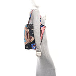 Caviar Fabric Foldable Tote Bag With Chain Black Multicolor