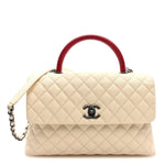 Caviar Lizard Quilted Medium Coco Handle Flap White