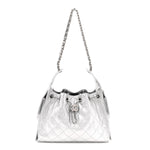Metallic Caviar Quilted Small Chanel 25 Handbag Silver