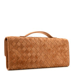 Suede Intrecciato Long Andiamo Top Handle Clutch Amber