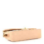 Lambskin Quilted Medium Double Flap Beige
