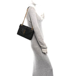 Grain De Poudre Textured Mixed Matelasse Triquilt Medium Monogram Satchel Black