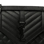 Grain De Poudre Textured Mixed Matelasse Triquilt Medium Monogram Monochrome Satchel Black