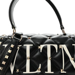Lambskin VLTN Print Candystud Top Handle Bag Black