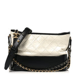 Aged Calfskin Quilted Small Gabrielle Hobo Black White