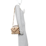Nubuck Shearling Chevron Monogram Medium College Bag Dark Cigar Natural Beige