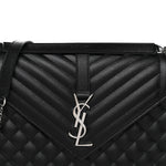 Grain De Poudre Textured Mixed Matelasse Large Triquilt Monogram Satchel Black