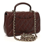 Lambskin Quilted Mini Top Handle Rectangular Flap Dark Brown
