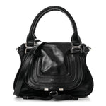 Natural Shiny Calfskin Small Marcie Satchel Black