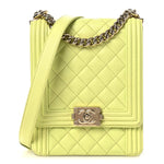Calfskin Quilted North South Boy Flap Light Green