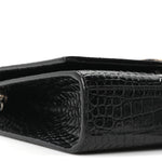 Calfskin Crocodile Embossed Small Classic Monogram Kate Tassel Satchel Black