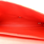 Patent Calfskin Striped Clutch With Chain Flap Red