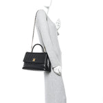 Calfskin Lizard Chevron Quilted Medium Coco Handle Flap Black