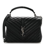 Sheepskin Matelasse Chevron Monogram Medium College Bag Black