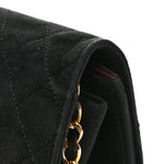 Suede Quilted Medium Single Flap Black
