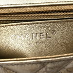 Metallic Crumpled Calfskin Chevron Quilted Mini Square Flap Gold