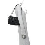 Lambskin Quilted Small Loulou Puffer Monogram Chain Satchel Black