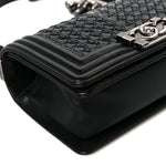 Lambskin Braided Woven Small Boy Flap Black