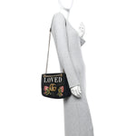 Velvet Matelasse Loved Embroidered Medium GG Marmont Shoulder Bag Black