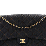 Denim Quilted XXL Travel Flap Bag Dark Blue Orange