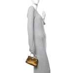 Metallic Grained Calfskin Crystal Frame Evening Bag Bronze