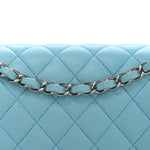Lambskin Quilted Medium Double Flap Light Blue