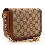 New Canvas Charisma Calfskin Crystal GG Monogram Mini Horsebit 1955 Shoulder Bag Camel Ebony