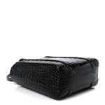 Shiny Calfskin Logo Crocodile Embossed XXS Everyday Tote  Black