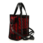 Wool Cuir Arena Plaid Diagonal Allover Logo Matelasse XS Bazar Shopper Tote Red Black