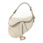 Grained Calfskin Mini Saddle Bag White