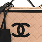 Caviar Quilted Large CC Filigree Vanity Case Beige Black
