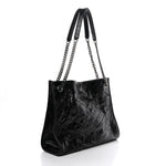 Crinkled Calfskin Matelasse Monogram Medium Niki Shopper Tote Black