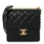 Goatskin Quilted Chic Pearls Flap Black