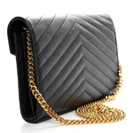 Grain De Poudre Matelasse Chevron Monogram Chain Wallet Black