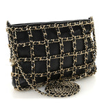 Lambskin Chain Frame Shoulder Bag Black
