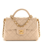 Lambskin Quilted Small Flap Top Handle Bag Beige